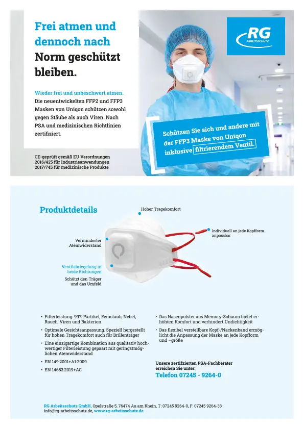 Datenblatt für Masken