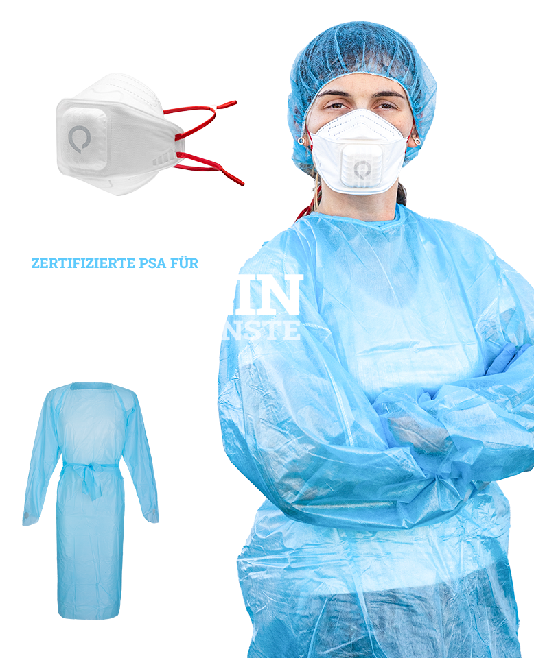 Pflegekraft mit Maske und Schutzanzug