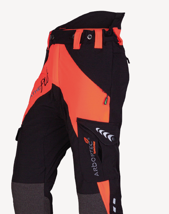 Schnittschutzhose in orange und schwarz