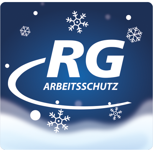 RG Arbeitsschutz Logo in winterlicher Athmosphäre